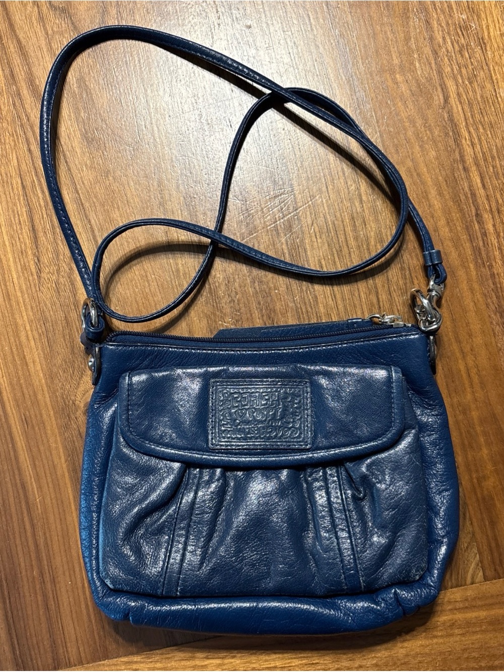Vintage Coach Poppy Buttery Soft Leather Crossbody Bag In Navy Blue
